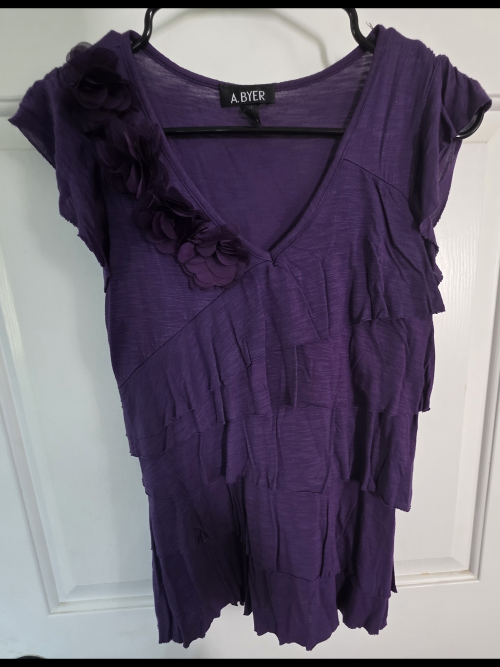 A. Byer Purple Ruffled V-Neck Top